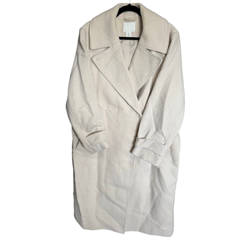 H&M Belted Trench Coat Wool Blend Coat Regular Fit Beige Size XL - Picture 5 of 13